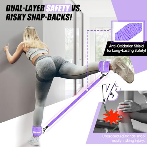 KUZARO Ankle Resistance Bands with Cuffs, Ankle Weights Bands for Working Out, Women Leg and Glutes Workout Equipment, Exercise Bands for Kickbacks, Butt and Booty Trainer, Home Gym Fitness Equipment - color: Purple