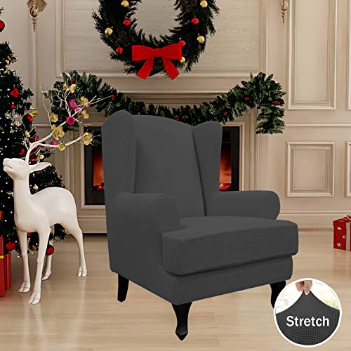 Easy-Going Stretch Wingback Chair Sofa Slipcover 2-Piece Sofa Cover Furniture Protector Couch Soft with Elastic Bottom, Spandex Jacquard Fabric Small Checks, Dark Gray - color: Dark Gray