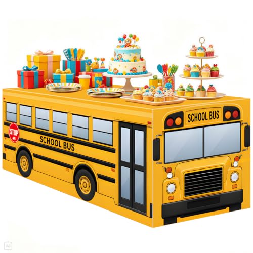 6FT Rectangle School Bus Tablecloth, Yellow Bus Print Washable Fabric Table Cover for Kids Classroom, Driver Appreciation, Teacher Appreciation Week, Field Trip, Back to School Birthday Decorations - color: School Bus