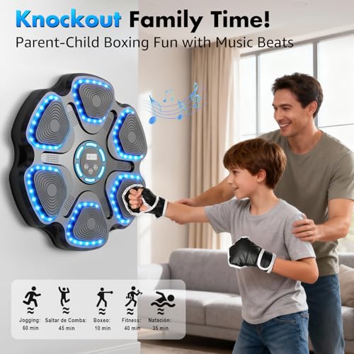 Music Boxing Machine for Kids Adults, Smart Interactive Music Punching Machine with Gloves 11 Modes 9 Speeds Wall Mounted Electronic Boxing Punching Pad for Reaction Training Home Fitness Room Game
