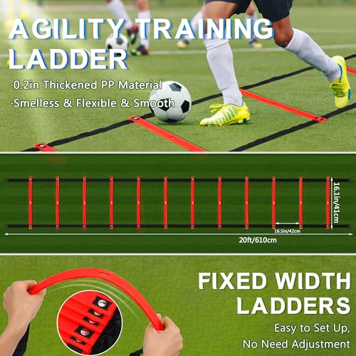 Fixed Rung Agility Ladder - 20ft 12 Rungs No Tangle Speed and Agility Training Equipment for Soccer Footwork Training with Carrying Bag/Ground Stakes for Adults Youth Kids - color: Orange