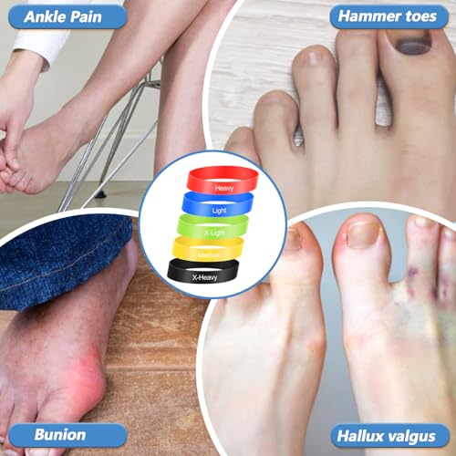5Pcs Toe Stretcher Bands for Bunions, Toe Bands Resistance for Women and Men with Storage Bag(Yellow/Green/Red/Blue/Black)