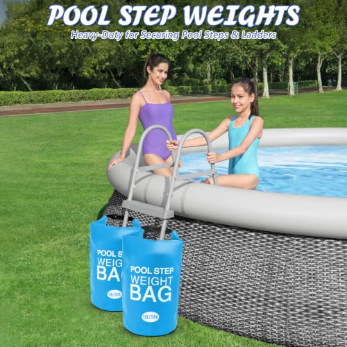 Heavy Duty Pool Ladder Weights 25 lb - 2 Pack Pool Step Sand Bags for Above Ground Pools, Waterproof 500D PVC, Tear-Resistant Pool Stair Stabilizer to Prevent Floating, Sky Blue - color: Sky Blue, size: 30 lb