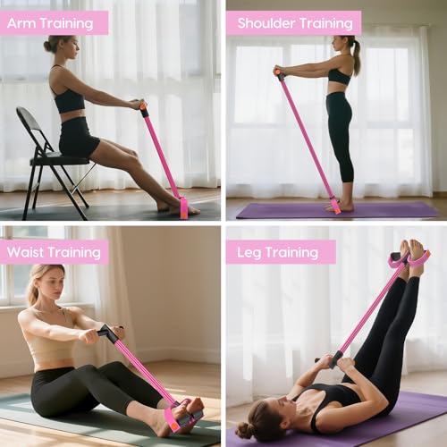 Resistance Bands with Handles, 6-Tube Elastic Pedal Resistance Band for Working Out, Durable Natural Rubber Exercise Bands, Multifunction Exercise Equipment for Abdomen, Waist, Arm, Leg Stretching - color: Pink