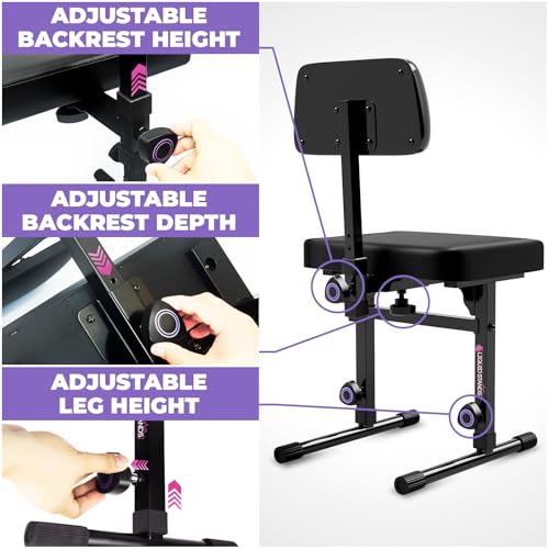 Liquid Stands Piano Bench Adjustable Stool – Music Keyboard Bench with Backrest Seat for Piano Keyboard Stand with Black Padded Cushion for Musicians Piano Stool Chair - color: Black