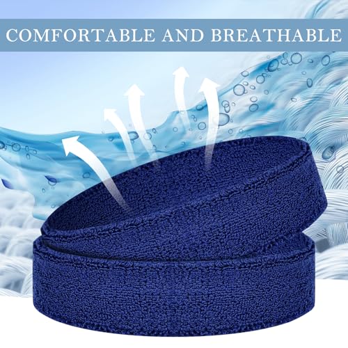 4 Pack Cotton Terry Sweat Headbands for Men Women Running Gym | 4 pack soft cotton terry headbands, Stretch 7 to 15 inches, Sweat-wicking, stays put for running, tennis, basketball & yoga - color: Black/Gray/Blue/Red