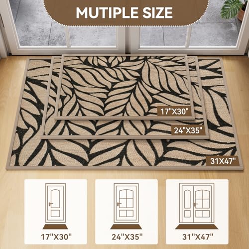 Door Mat Indoor Outside Entrance 17''x30'', Low-Profile Non Slip Outdoor Inside Front Doormat Entryway Mat, Dirt Resistant Absorbent Porch Welcome Entry Mats, Washable Easy Clean, Brown - color: Leaf Brown, size: 17"x30"