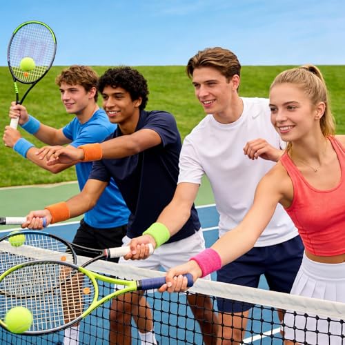 Bememo 24 Pcs Wrist Sweatbands Bulk Sports Wrist Bands for Men Women Breathable Athletic Tennis Wristbands Stretchy Absorbent Cotton Terry for Basketball, Baseball, Gym, Working Out - color: Colorful