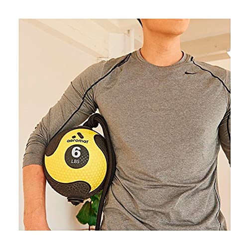 AEROMAT Elite Power Rope Medicine Ball for Core Strength/Rotational Movements Training - Weights Color-Coded - style: 6 lbs - Black/Yellow