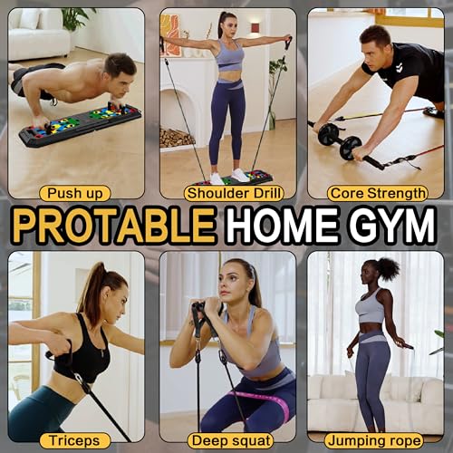 IUT Push Up Board, Portable Home Workout Equipment, All-in-One Fitness Exercise Equipment for Home Gym, Full Body Strength Training Equipment with Pilates Bar, Resistance Bands, Ab Roller for At Home Workout