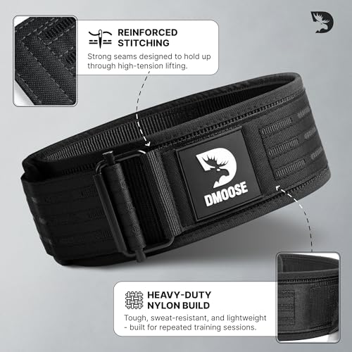 DMoose Fitness Auto Locking Weight Lifting Belt for Men & Women - 4" Nylon Squat & Deadlift Belt with Quick-Release Buckle - Gym Workout Belts for Lumbar Back Support for Weightlifting & Powerlifting - color: Black 2.0, size: Large