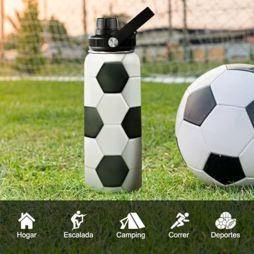 SANDJEST Soccer Water Bottle with Lid - 32oz Insulated Stainless Steel Sport Bottles - Men Soccer Player Fan Coach - color: Soccer 1
