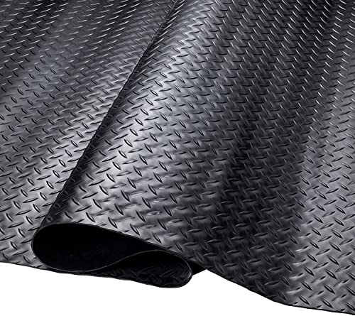 SEAL 5 x 8 FT Premium Garage Floor Mat, Solid 2.8mm Thick Lay-Flat Black Commercial Grade Heavy Duty Parking Mat for Golf Cart, Workbench, ATV, Water/Stain Resistant Runner (Embossed Diamond Plate) - size: 96"L x 60"W x 0.1"Th