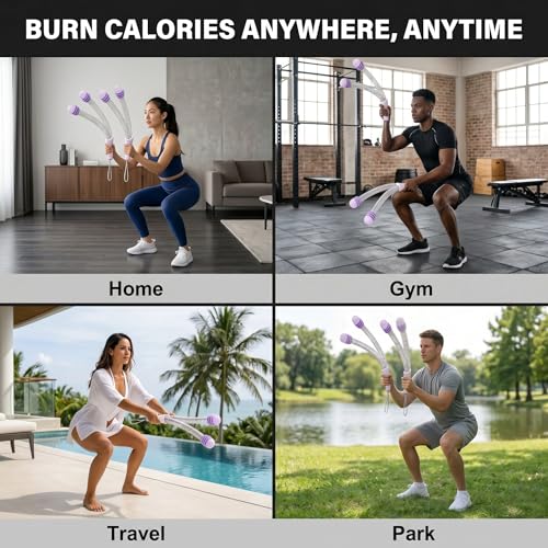 Cordless Ropeless Battle Ropes for Home Gym | Adjustable Portable Battle Ropes with Storage Bag, Exercise Equipment for Strength Training Men& Women,Purple