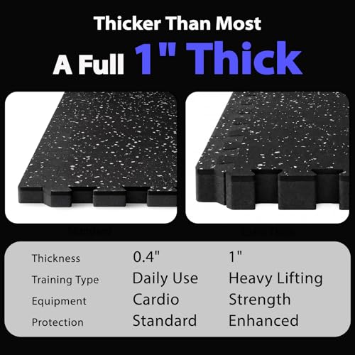 AIRHOP 1'' Ultra-Thick 24 Sq Ft Rubber Top Gym Flooring for Home Gym | 6 Tiles, High Density EVA Foam, Waterproof & Non-Slip Rubber, Interlocking Puzzle Mats, Heavy Duty Floor Protection, 24"x24" - color: Black/White, size: 24 Sq Ft (6 Tiles)