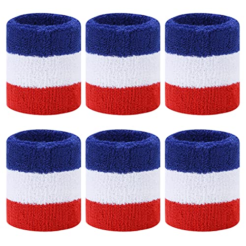 BEACE Sweatbands Sports Wristband for Men & Women - Moisture Wicking Athletic Cotton Terry Cloth Sweatband for Tennis, Basketball, Running, Gym, Working Out - color: Red Whi Blu