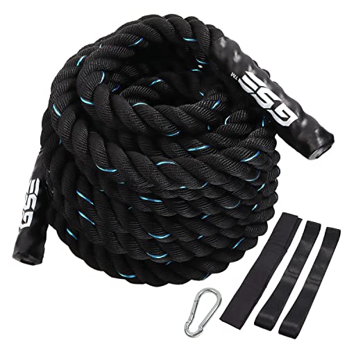 GSE Games & Sports Expert Gym Battle Rope, Heavy-Duty Workout Ropes for Indoor & Outdoor Workout, Exercise Rope for Strength Training - 30,40,50 Feet Lengths Available - color: Black&Blue, size: 30ft x 2"