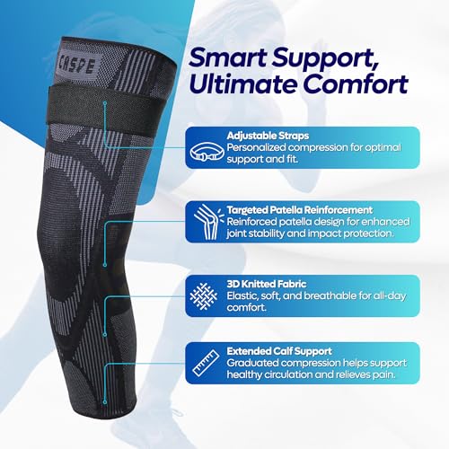 Caspe Leg Compression Sleeve With Strap, Full Length Thigh Knee Calf Support, Knee Compression Sleeve Women & Men, Full Leg Support for Light Recovery, Daily Wear - size: X-Large
