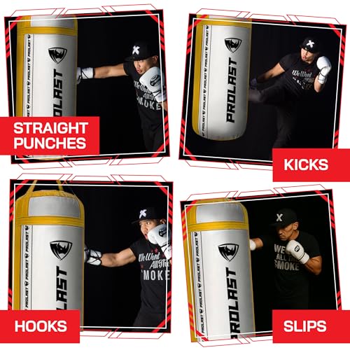4Ft XL 135Lb Heavy Punching Kicking Bag for Adults, Boxing, MMA, Martial Arts, Muay Thai, Strength Training Equipment - color: White / Yellow, size: Filled