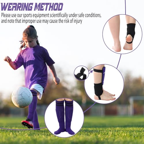 Soccer Shin Guards and Socks Kids Youth Lightweight Soccers Pads Defender with Ankle Protection Ski Shin Guards Football Equipment for Age 4-14 Toddler Boy Girl - color: Purple, size: Small