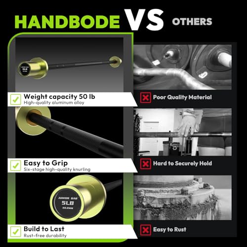 HANDBODE 5lb Mini Barbell, 4 ft Short Beginner Bar for Women Boys&Girls - color: 4 ft Mini Bar, 5 lb, 50 lb, 22.2mm, Black & Green