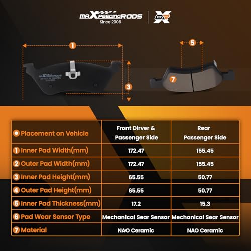 maXpeedingrods D857 D858 Front Rear Brake Pad Set for Chrysler Town & Country 2001-2007, for Dodge Grand Caravan 2001-2007 - size: D857&D858