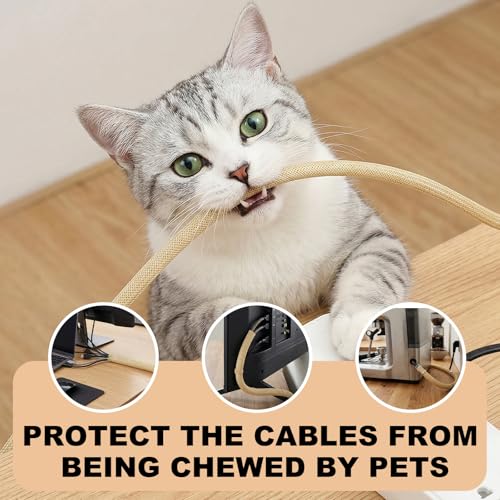 AGPTEK Cable Sleeve, 20ft - 1 inch Cable Management Desk Cord Cover Organizer Wire Hider for Home Office Computer TV Wire Loom Tubing Pet Proof Cord Protector from Cat Dog Chewing, Wood Color - color: Wood Color, size: 1"-20ft