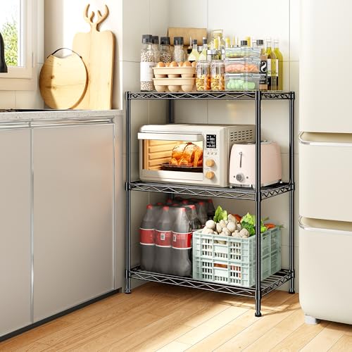 DurayLoly 3 Tier Metal Wire Storage Shelves,Adjustable Small Wire Shelving Unit,Utility Storage Rack for Kitchen,Bedroom,Laundry Room,Pantry & Office,17.7”Wx11.8”Dx35.4”H,Black,2pc - size: Black-17.7”W × 11.8”D × 35.4”H（2P）
