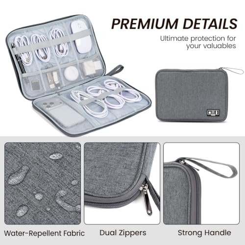 Large Slim Cable Organizer Travel Case, Single-Layer Electronic Accessories Pouch for Chargers, Cords, Power Bank, Mouse and SD Cards, 12.6 x 9.45 x 1.57 Inches - color: gray, size: L