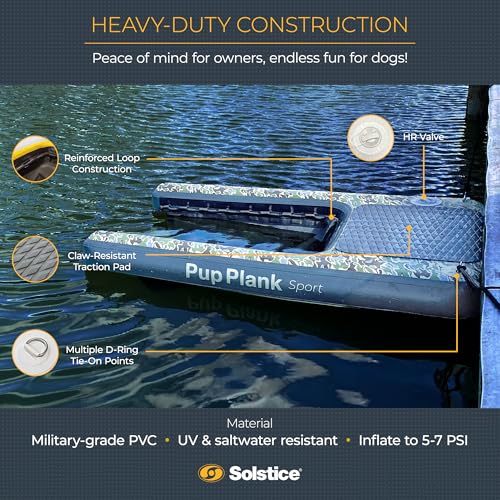 SOLSTICE Inflatable Pup Plank, Dog Water Ramp for Boats & Docks, Boost Step - size: XL Camo (200 Pounds)