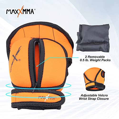 MaxxMMA Adjustable Weighted Gloves, 2 lb. Set - Removable Weight (2 x 0.5 lb. Each Glove) for Sculpting MMA Kickboxing Cardio Aerobics Hand Speed Coordination Shoulder Strength - color: Orange