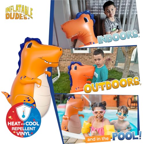 INFLATABLE DUDES Dinosaurs -Kids Punching Bag | Sand-Base | Bop Bag, Pre-filled with Sand, Inflatable Toy, Punching Bag for Kids, Enhanced Bounce-Back Action, Indoor/Outdoor - color: Orange Small T-Rex | Pre-filled with Sand