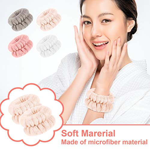 Chuangdi 4 Pairs Wrist Bands for Washing Face Wrist Spa Microfiber Wash Towel Band Scrunchies Absorbent Wristbands Sweatband for Women Prevent Liquid from Spilling(Stylish Colors) - color: Stylish Colors