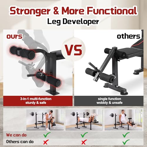OPPSDECOR Multi-Function Weight Bench Set with Squat Rack Leg Extension & Leg Curl Adjustable Workout Bench for Full Body Fitness Foldable Flat/Incline/Decline Upgrade Bench Press for Home Gym