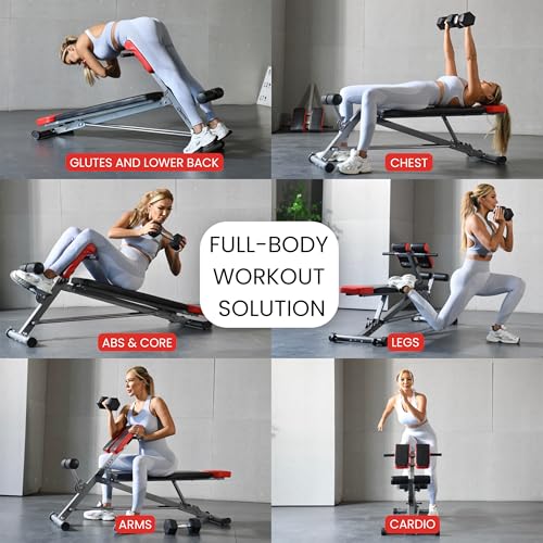 FF Finer Form Multi-Functional Weight Bench for Full All-in-One Body Workout – Adjustable Workout Bench Press for Home Gym, Fitness equipment for Back HyperExtension, Roman Chair Exercise, Sit up