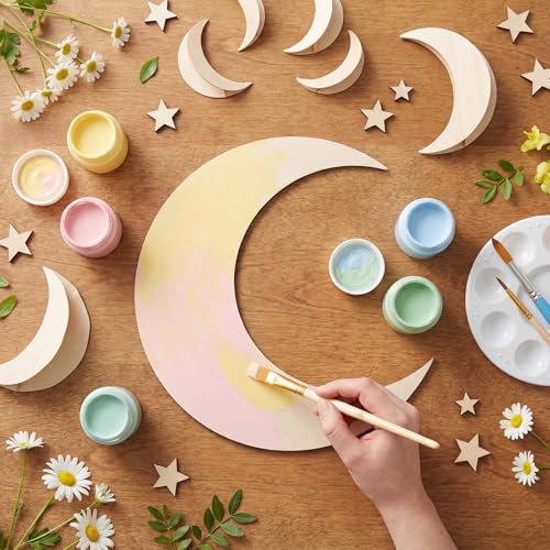 12 Pack 12 Inch Wooden Moon Cutout for Crafts Large Blank Moon Cutout Unfinished Wood Slices Summer Ornaments Door Hanger Decor for Celestial Night Sky Craft - color: Moon