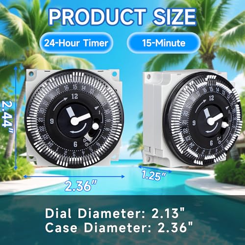 KERDE TJ01-G 24-Hour Timer, 120V 20-Amp Manual Override, 15-Minute Interval Switch, Indoor/Outdoor Appliance Timer for Lights, Fans, Pumps, DIY Electrical Projects