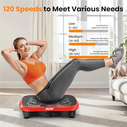 AXV Vibration Plate Fitness Platform Exercise Machine Vibrating Shaking Full Body Shaker Workout Vibrate Stand Shake Board Sport for Weight Loss Fat Burner for Gym Home Office - color: SLIM.RED