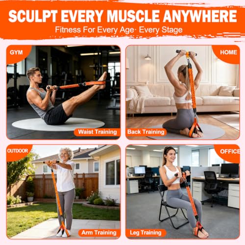 Multifunction Foot Pedal Resistance Band with Handle, 3-Tube Adjustable Elastic Yoga Exercise Bands, Home Gym Workout Equipment for Women & Men to Tone Abs, Core, Chest, Arm, Leg, Waist - color: Orange