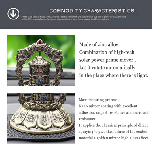 Solar-Powered Car Spinning Prayer Wheel - Silent Tibetan Buddhist Prayer Wheel Featuring Om Mani Padme Hum for Meditation and Yoga