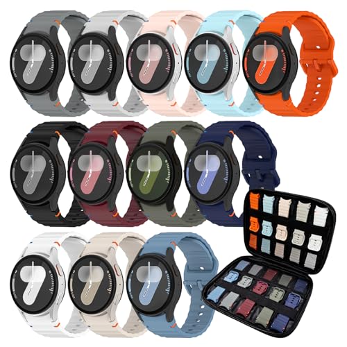 sport Band&Storage Organizer Compatible for Galaxy Watch 7 6 5 4 | No Gap Soft Silicone Strap Men Women,for Samsung Galaxy Watch 40mm 44mm/FE 40mm/Watch 6 Classic 43mm 47mm/5 Pro 45mm - color: 12 colors