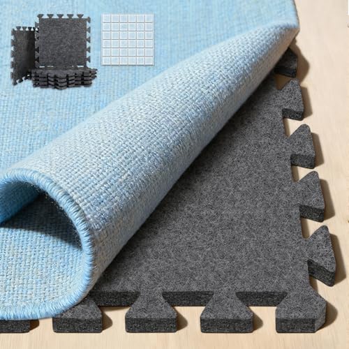 BXI Soundproof Interlocking Rug Pad 10 Pcs, 11x 11 x 0.4 inches Non Slip Rug Pads, High Density Noise Reduction Puzzle Felt Carpet Padding, Rug Mat Protects and Adds Cushion for Hardwood Floors - size: 10 Pcs