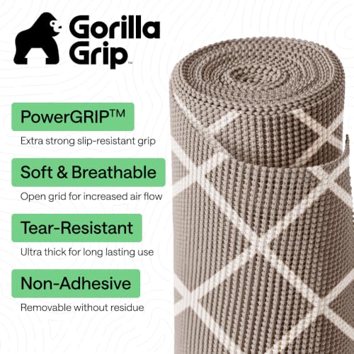 GORILLA GRIP powerGRIP Drawer Shelf and Cabinet Liner, Thick Strong Hold, Non-Adhesive Liners Protect Kitchen Cabinets and Cupboard, Bathroom Drawers, Easy Install, Breathable Mat, 12" x10', Beige - color: Diamond: Beige/Ivory, size: 12" X 10', style: 12"