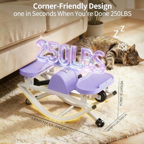 Rock Stepper, Side to Side Rocking Stepper Exercise Machine for Balance at Home, Low-Impact Lateral Stair Stepper with Resistance Bands & Digital Counter, 250 LBS Weight Capacity (Purple)