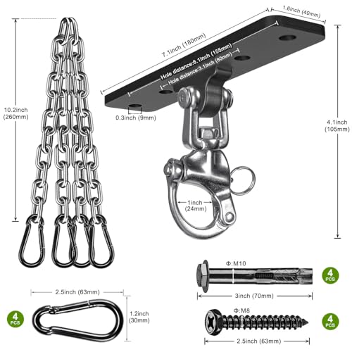 Dolibest Heavy Bag Hangers Brackets, Punching Bag Hangers, Heavy Bag Ceiling Mount for Body Weight Strength Training Systems, Aerial Yoga Swing & Hammock, Resistance Band - color: 4 Holes Punching Bag Hanger With Chain