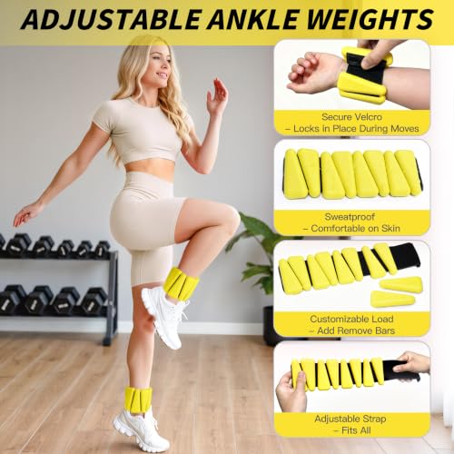 NANATI Pilates Kit, Home Pilates Workout Kit for Women, Pilates Equipment with 14.5" Pilates Ring and Ball, Resistance Bands, Ankle Weights, Sliders & Grip Socks for Home Workouts - color: Lemon Yellow