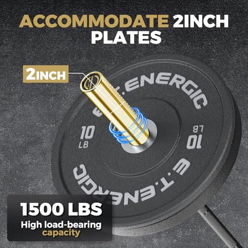 7FT Alloy Steel Olympic Barbell, 1500LB 45LB | 28mm knurled grip bar with needle bearings, chrome finish, 2-inch plate fit, and 1500LB capacity for heavy lifts - color: Black&Gold