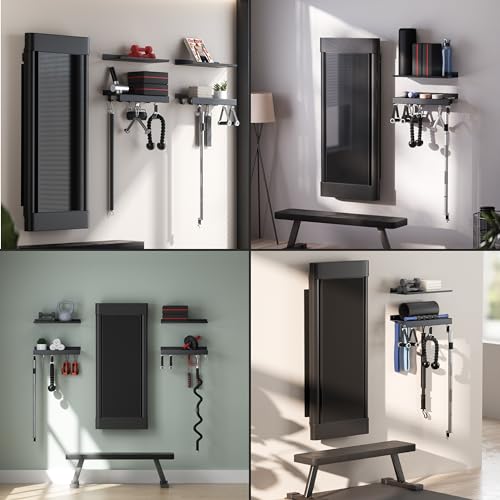 2-Tier Metal Shelf Compatible with Tonal 1& Tonal 2 Accessories | Floating Shelf Organizer for Home Gym Storage, T-Locks Adapter Bracket Hanger, Wall Mounted Rack with Hooks, Workout Holder