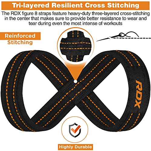 RDX Weight Lifting Straps Figure 8, Anti Slip Strap with Cuffs Wrist Support for Gym Workout Deadlift Powerlifting Bodybuilding Weightlifting, Fitness Strength Training, Hand Bar Grip for Men - color: BLACK ORANGE, size: Small