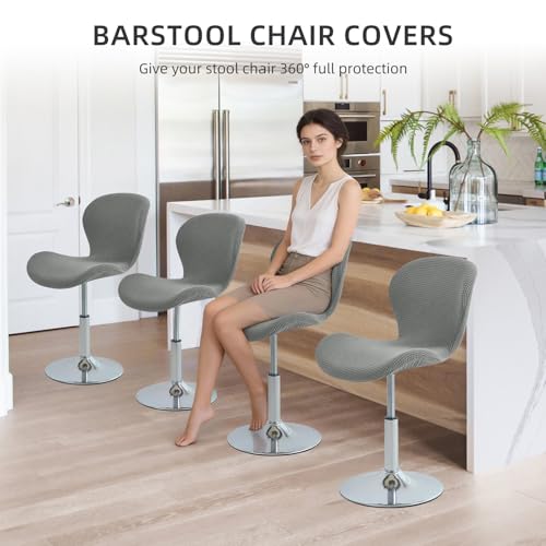Gollense Bar Stool Covers with Backs, Set of 4 Stretch Jacquard Barstool Seat Covers, Washable Swivel Pub Counter Height Chair Slipcover Protector for Home Kitchen Cafe (Jacquard-Dark Grey) - color: Jacquard-dark Grey